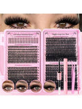 GROINNEYA Lash Clusters Kit DIY Lash Extensions Individuele Wimpers Clusters met Applicator & Lash