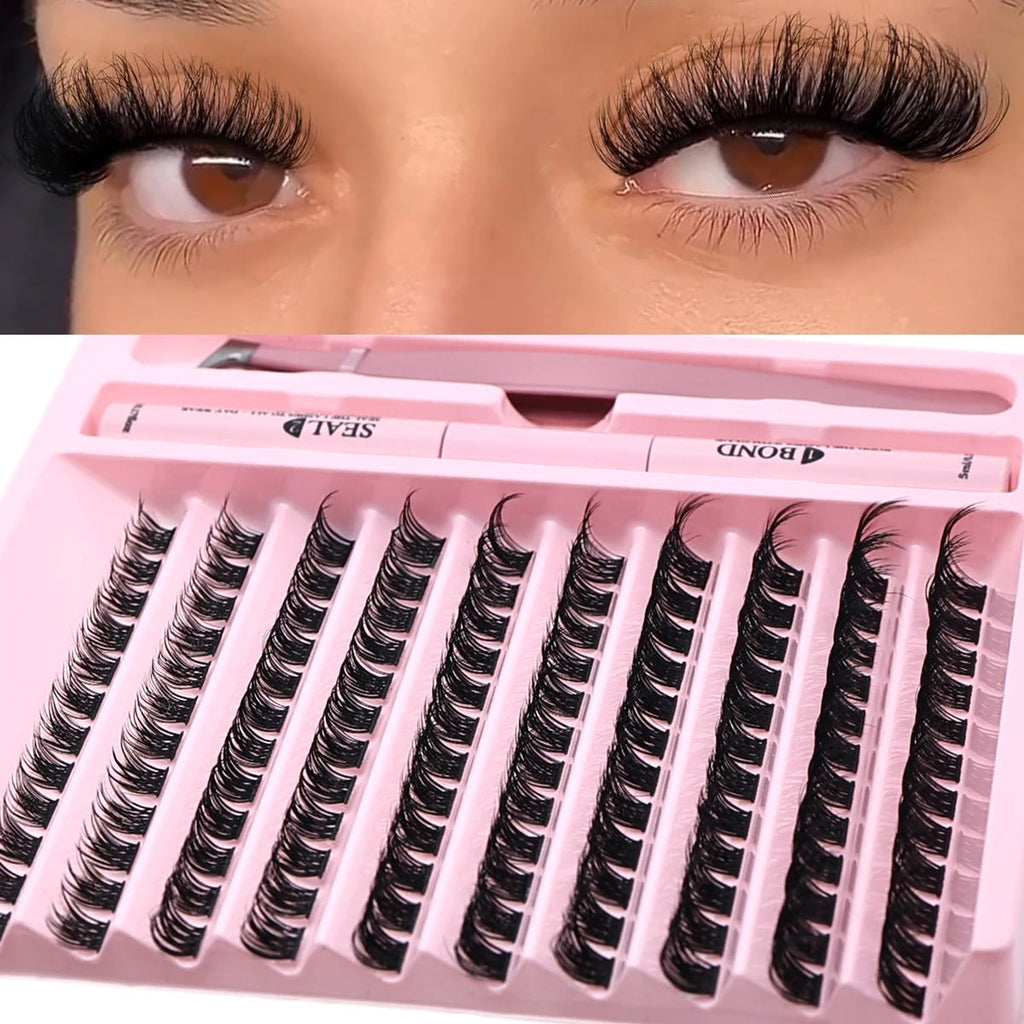 GROINNEYA Lash Clusters Kit DIY Lash Extensions Individuele Wimpers Clusters met Applicator & Lash